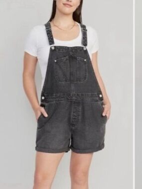 NWT Old Navy Womens Overall Shorts SHORTALLS Black Denim Jean Slouchy Cotton XXL